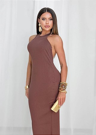Vestido midi canelado costas nuas