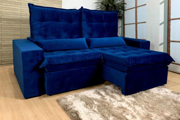 Sofa Retratil Azul 2 00 M De Largura Modelo Alexandria Moveis Grande Variedade De Moveis Mafe Decor