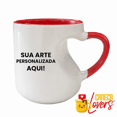 Caneca Personalizada Coração Vazado - Alça e Fundo Vermelho - Arte Exclusiva