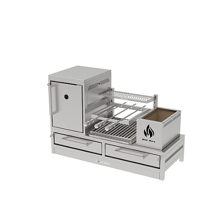 Churrasqueira Parrilla Residencial Hotbox Premium INOX 304 - Bancada 112 x 45cm - Com Forno