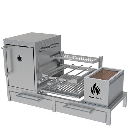 Churrasqueira Parrilla Residencial Hotbox Premium INOX 304 - Para Alvenaria 112 x 45cm