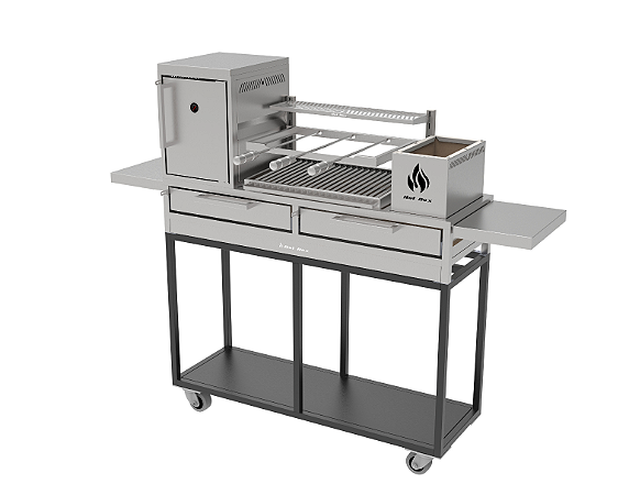 Churrasqueira Parrilla Residencial Hotbox Premium INOX 304 Com Carrinho 112x45 e 135x45cm Com Forno