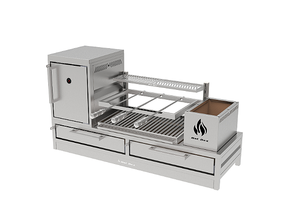 Churrasqueira Parrilla Residencial Premium Hotbox INOX 304 - Bancada 135 x 45cm - Com Forno
