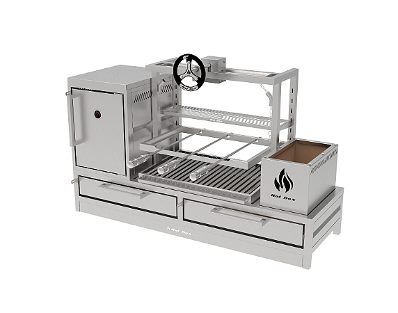 Churrasqueira Parrilla Residencial Premium Hotbox INOX 304 - Bancada 135 x 45cm - Com Volante e Forno