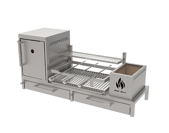 Churrasqueira Parrilla Residencial Premium Hot box INOX 304 - Para Alvenaria 135 x 45cm