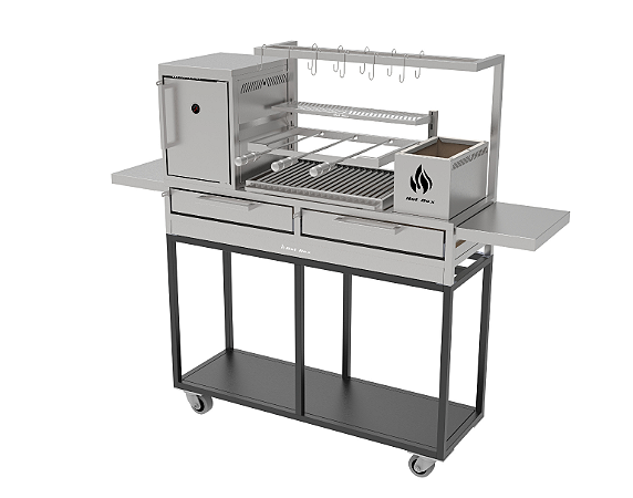 Churrasqueira Parrilla Residencial Premium Hot box INOX 304 Com Carrinho 135 x 45cm Com Forno e Tendal