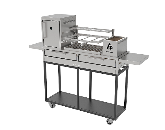 Churrasqueira Parrilla Residencial Premium Hot box INOX 304 Com Carrinho 135 x 45cm Com Forno
