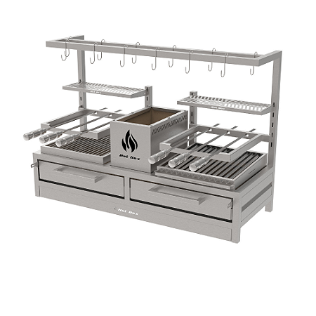 Churrasqueira Parrilla Residencial Hotbox Premium Dupla INOX 304 - Bancada 118 x 45cm - Com Tendal