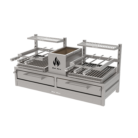 Churrasqueira Parrilla Residencial Hotbox Premium Dupla INOX 304 - Bancada 118 x 45cm