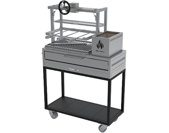 Churrasqueira Parrilla Residencial Hotbox Premium INOX 304 - Carrinho 97 x 45cm - Com Volante