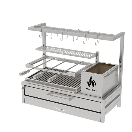 Churrasqueira Parrilla Residencial Hotbox Premium INOX 304 - Bancada 97 x 45cm Com Tendal