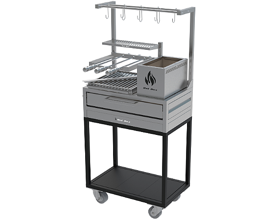 Churrasqueira Parrilla Residencial Hotbox Premium INOX 304 - Carrinho 74 x 45cm - Com Tendal