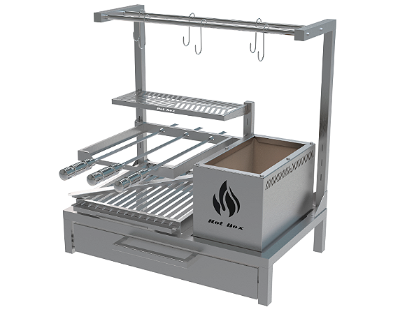 Churrasqueira Parrilla Residencial Hotbox Premium INOX 304 - Para Alvenaria Com Tendal e Porta 74x45 e 97x45cm
