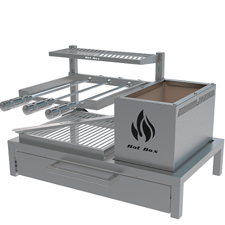 Churrasqueira Parrilla Residencial Hotbox Premium INOX 304 - Para Alvenaria Com Porta 74x45 e 97x45cm