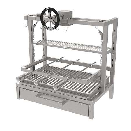 Churrasqueira Parrilla Residencial Hotbox Premium INOX 304 – Alvenaria com Volante 74x45cm