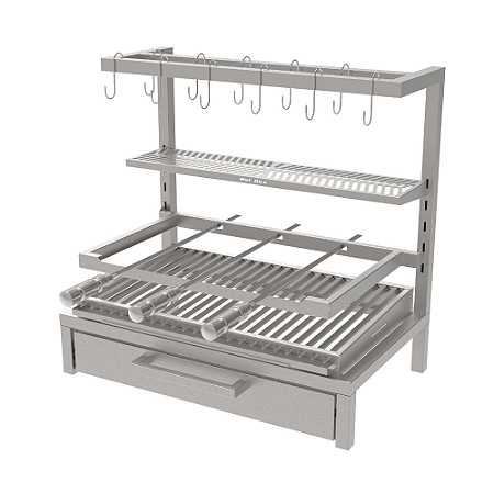 Churrasqueira Parrilla Residencial Hotbox Premium INOX 304 74x45cm – Alvenaria com Tendal