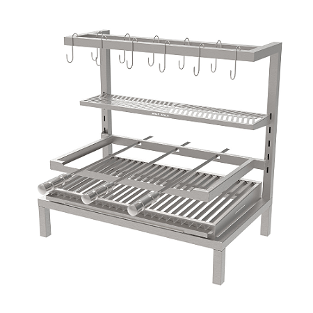 Churrasqueira Parrilla Residencial Hotbox Premium INOX 304 74x45cm – Alvenaria com Tendal