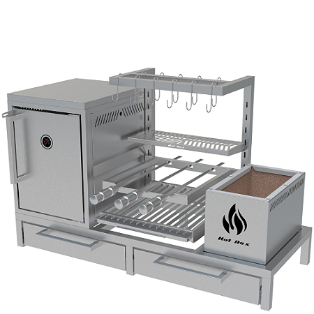 Churrasqueira Parrilla Residencial Hotbox Premium INOX 304 - Alvenaria 112 x 45cm - Com Tendal e Forno