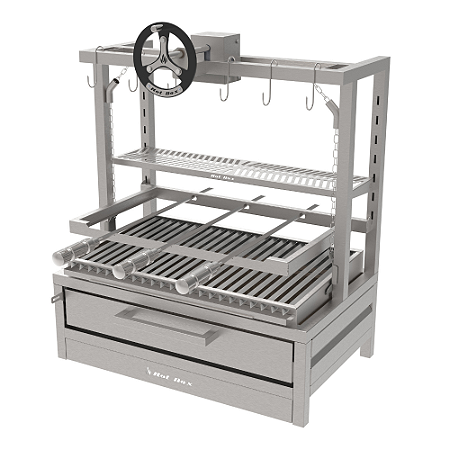 Churrasqueira Parrilla Residencial Hotbox Premium INOX 304 - 74X45 Bancada com Volante