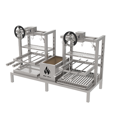 Churrasqueira Parrilla Residencial Premium Dupla INOX 304 - de Alvenaria com Volante 118 x 45cm