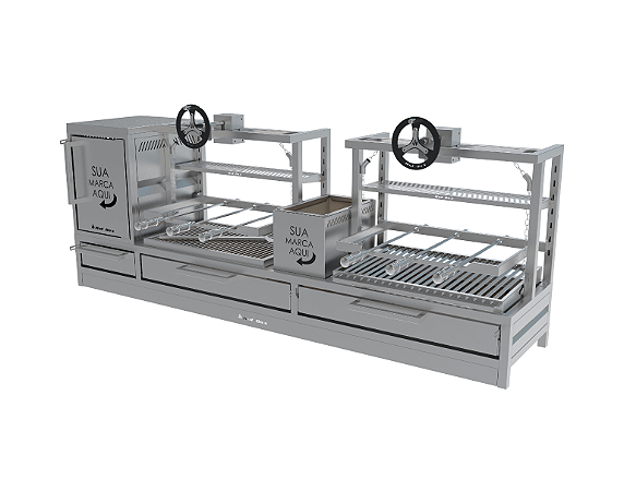 Churrasqueira Parrilla Residencial Premium Hotbox Dupla INOX 304 - Bancada e Volante 200 x 45cm