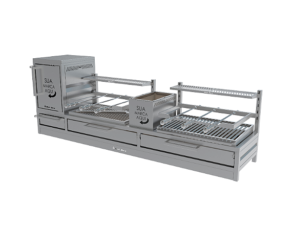 Churrasqueira Parrilla Residencial Premium Hotbox Dupla INOX 304 - Bancada 200 x 45cm