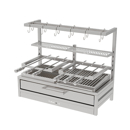Churrasqueira Parrilla Residencial Hotbox Premium INOX 304 - Bancada 97 x 45cm Com Tendal