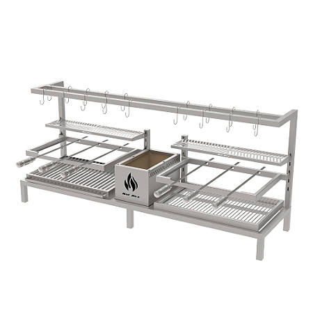 Churrasqueira Parrilla Residencial Premium Hotbox Dupla INOX 304 - Alvenaria Com Tendal 165 x 45cm