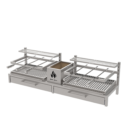Churrasqueira Parrilla Residencial Premium Hotbox Dupla INOX 304 - Alvenaria com Porta 165 x 45cm