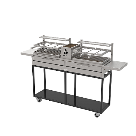Churrasqueira Parrilla Residencial Premium Hotbox Dupla INOX 304 - Carrinho 165 x 45cm