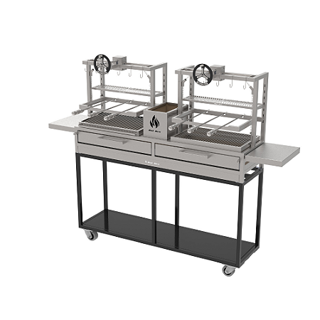 Churrasqueira Parrilla Residencial Premium Dupla INOX 304 - Carrinho Com Volante 165x45 e 118x45