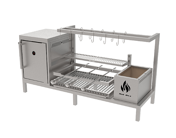 Churrasqueira Parrilla Residencial Premium Hot box INOX 304 - Para Alvenaria 135 x 45cm Com Varal e Forno
