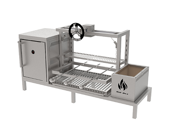 Churrasqueira Parrilla Residencial Premium Hot box INOX 304 Para Alvenaria 135 x 45cm - Com Volante e Forno