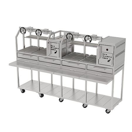 Churrasqueira Parrilla Profissional Premium 250x60cm 4 Volantes Com Forno - INOX 304