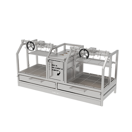 Churrasqueira Parrilla Profissional de Bancada Premium 126cm, 146cm OU 166cm, 2 Volantes - INOX 304