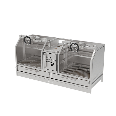 Churrasqueira Parrilla Profissional Premium 126cm, 146cm OU 166cm, 2 Volantes Carenada - INOX 304