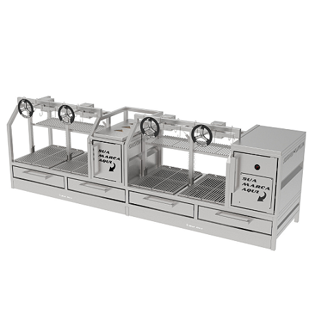 Churrasqueira Parrilla Profissional Premium 250x60cm 4 Volantes Com Forno - INOX 304