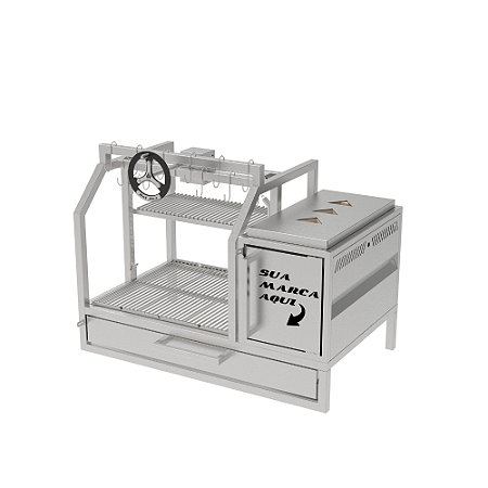 Churrasqueira Parrilla Profissional de Alvenaria Premium 80cm OU 100cm, 1 Volante - INOX 304