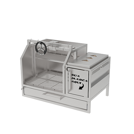 Churrasqueira Parrilla Profissional de Alvenaria Premium 80cm OU 100cm, 1 Volante - INOX 304 - Carenada