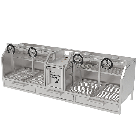 Churrasqueira Parrilla Profissional de Alvenaria Premium 215x60cm 4 Volantes - INOX 304 -