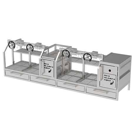 Churrasqueira Parrilla Profissional de Alvenaria Premium 250x60cm 4 Volantes - INOX 304