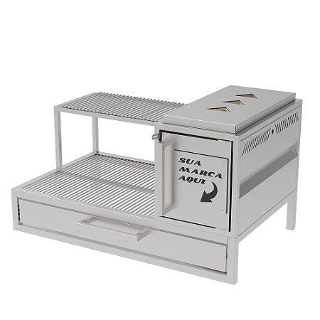 Churrasqueira Parrilla Profissional de Alvenaria Premium 80cm OU 100cm, 1 Volante - INOX 304