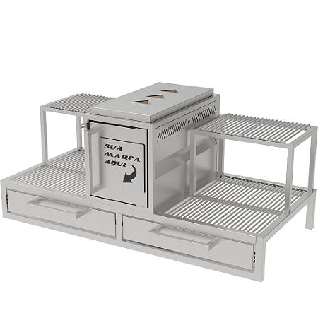 Churrasqueira Parrilla Profissional de Alvenaria Premium 127cm, 146cm OU 166cm - INOX 304