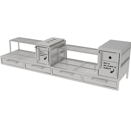 Churrasqueira Parrilla Profissional de Alvenaria Premium 250x60cm - INOX 304