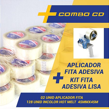 Kit 128 Fitas Adesivas Hot Melt 45 mm X 40 Metros + 02 Aplicadores de Fita Adesiva