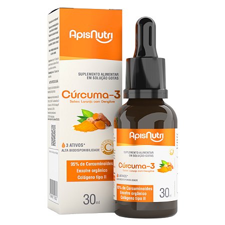 Cúrcuma-3 Gotas 30ml Sabor Laranja com Gengibre