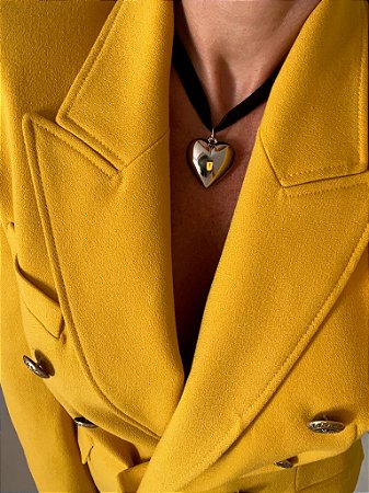 Choker Veludo Coração Prata