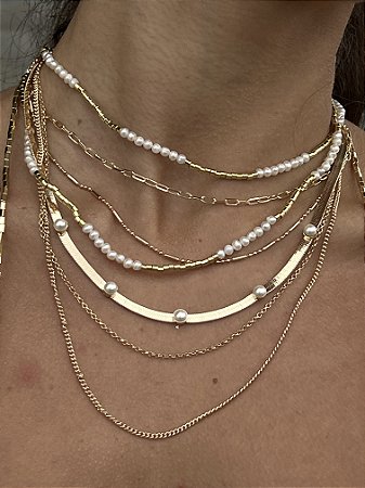 Colar Longo Canutilho e Pérolas