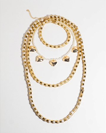 Colar Multi Pérolas e Coração