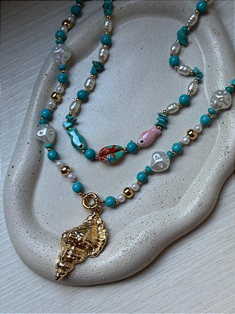 Colar Pérola e Turquesa